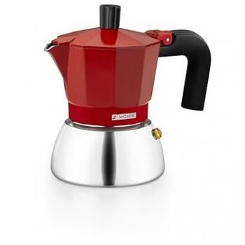 Cafetera Italiana Monix Inducción de Aluminio y Acero Inoxidable, Capacidad 3-9 Tazas, Mango Termorresistente, Apta para Todo Tipo de Cocinas, Color Negro y Rojo