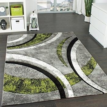 Alfombra De Diseño Modelo Con Ribetes De Rayas Gris Verde Negro Moteada, Grösse:240x330 cm