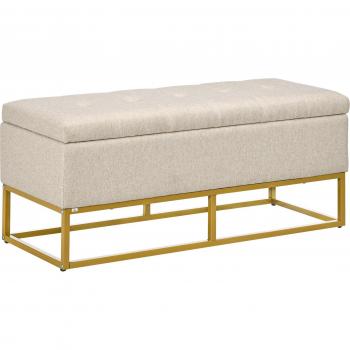 Banco de Almacenamiento Otomana Homcom Rectangular Tapizado Beige 48X110x44 Cm