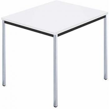 Mesa rectangular de tubo cuadrado cromado 800 x 800 mm, color blanco