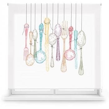 Estor Enrollable Translúcido Cutlery - Estor Elegante y Práctico para Ventanas - Tamaño 170x180 cm con Diseño Único