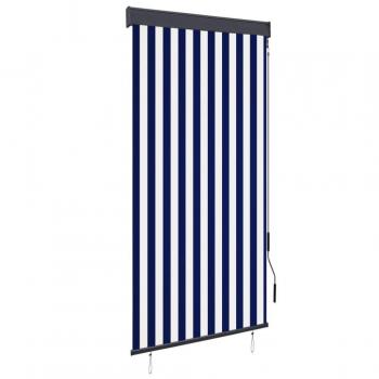 Estor enrollable de exterior azul y blanco 100x250 cm