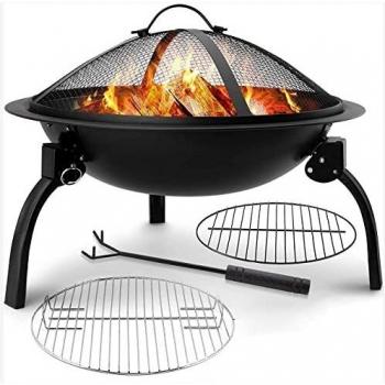 Amagabeli Brasero Exterior 52cm Brasero de Jardín Brasero Portátil Acero con asador, Rejilla Protectora de chispas, atizador, Multifuncional Chimenea Barbacoa para Calefacción Terrazas BBQ Camping