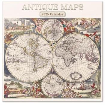 Calendario 2025 30x30 cm Mapas Antiguos Erik Multicolor con espacio para anotar e ilustraciones, tipo pared y planificador mensual