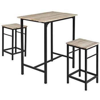 SoBuy Muebles de Cocina Mesa Alta de Bar con 2 Taburetes Estilo Industrial, OGT10-N Naturaleza