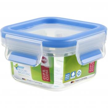 Emsa Clip & Close Conservador Hermético de Plástico Cuadrado, higiénico, no retiene olores ni sabores 100% Libre de BPA, Transparente y Azul
