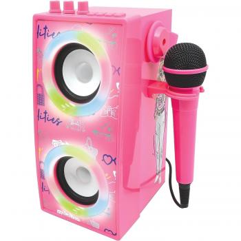 Altavoz Karaoke Bluetooth® Portátil Barbie con Micrófono y Efectos de Luz, Rosa