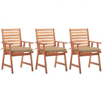 Acacia Wood Outdoor Dining Chairs Set of 3 with Cushions