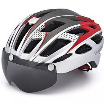 VICTGAOL Casco Bicicleta Helmet Bici Ciclismo para Adulto con Luz Trasera LED Visera Extraíble Hombres Mujeres Adultos de Bicicleta para Montar
