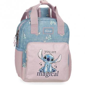 Mochila preescolar Stitch You're Magical, 28 cm, adaptable a carro, con asa superior y bolsillos laterales para portabotellas