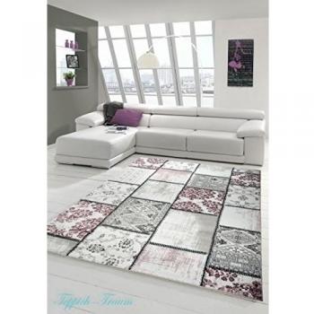 Traum Edler alfombra diseñador área Alfombra moderna alfombra del modelo del remiendo de la vendimia Heather Karo en púrpura crema Negro Gris Rosa Größe 80 x 300 cm