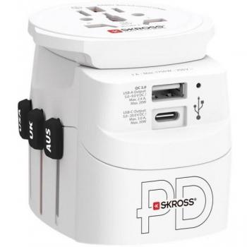 Adaptador de Viaje PRO Light USB AC30PD - Carga Rápida 30W, 1x USB-A y 1x USB-C, Compatible con Múltiples Regiones