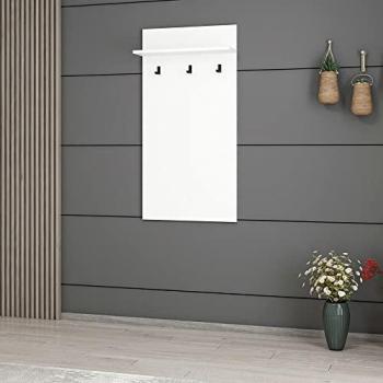 Perchero mural Farsø con 3 ganchos y estante, aglomerado blanco 118 x 60 x 16 cm