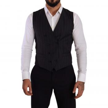 Dolce & Gabbana Gray Striped Double Breasted Waistcoat Vest - IT48 | M