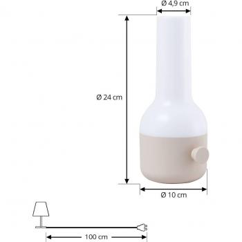 Lámpara de sobremesa LED recargable para exteriores Isaline, beige, regulable