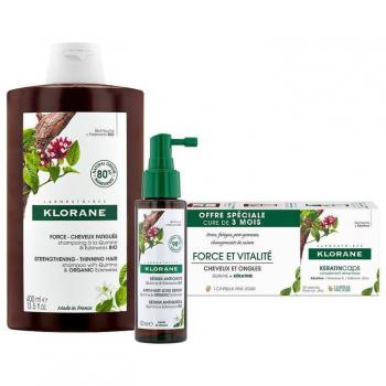 Klorane Rutina Anticaida Quinina Completa: Champú 400ml + Serum 100ml + 90 Cápsulas Anticaida; Klorane Rutina Pelo Teñido: Champú Granada 400ml +