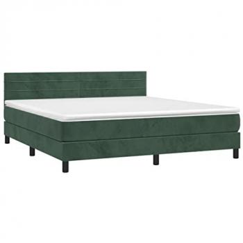 Cama box spring colchón y LED terciopelo verde oscuro 180x200cm