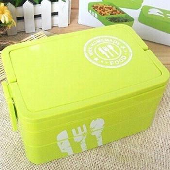 Fiambrera de plástico con compartimentos y cubiertos para micro ondas-Verde-Unica