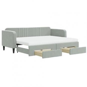 Sofá cama nido con cajones terciopelo gris claro 80x200 cm