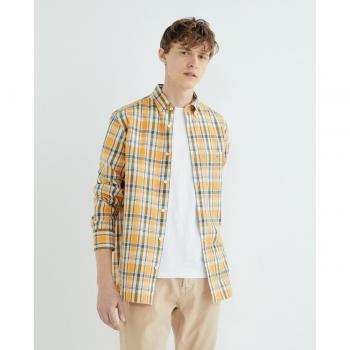 Camisa de cuadros amarilla Gant para hombre, corte recto Regular Fit, cierre de botones, algodón, manga larga