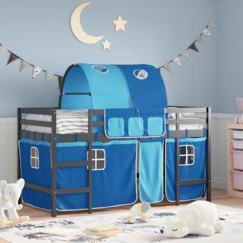Cama alta infantil con túnel de madera de pino macizo azul 80x200 cm