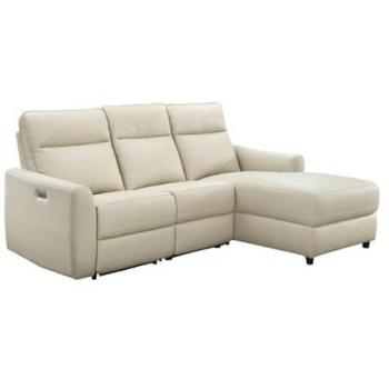 Sofá de esquina eléctrico relax con chaise longue en cuero beige ISPICA