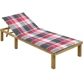 Tumbona con cojín estampado de cuadros de madera de pino impregnada Multicolor