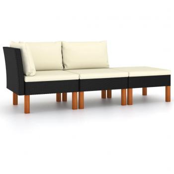 3-Piece Garden Lounge Set - Synthetic Rattan and Solid Eucalyptus Wood