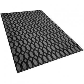 Alfombra de Viscosa Gris Oscuro 140 x 200 cm Patrón Geométrico Tejido a Mano Cizre