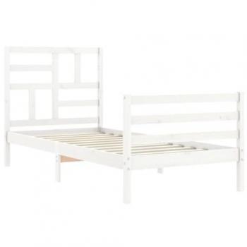 Estructura de Cama Individual con Cabecero de Madera Maciza Blanca