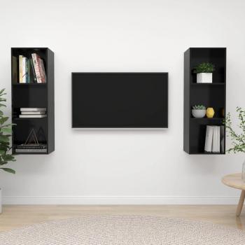 Muebles de pared para TV 2 uds aglomerado negro con brillo