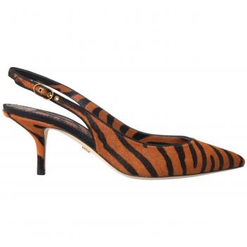 Dolce & Gabbana Black Orange Zebra Print Leather Slingback Pumps - EU37/US6.5