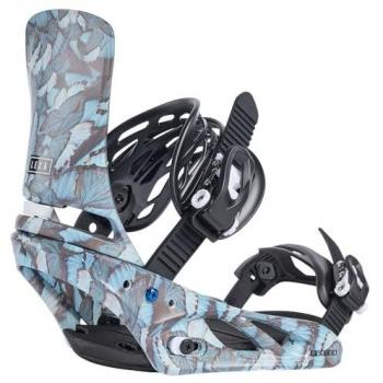 Fijaciones de Snowboard Burton Lexa Re:Flex para mujer, talla M, color azul gris con diseño de mariposas