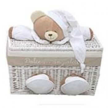 Baúl Mediano Tato Nanan para Juguetes y Ropa en Vimini con Peluche Blanco 68 x 38 x 39 cm