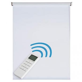 Estor Enrollable Motorizado Blackout Automático con Mando y Batería, Tejido 100% Poliéster, Acabados en Aluminio, Protección Solar y Oscuridad Total - Blanco 200x250 cm