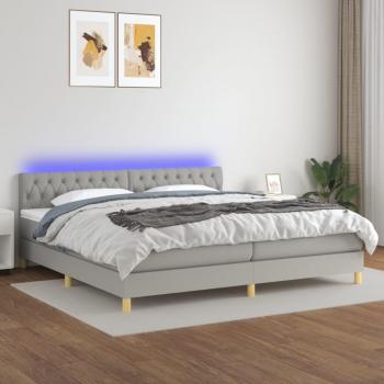 Colchón de cama box spring con muelles y tela LED gris claro 200x200 cm