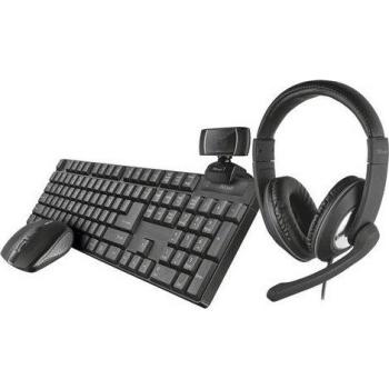 Set Oficina 4 en 1 Inalámbrico Trust Qoby: Teclado, Ratón, Auriculares y Webcam - Negro