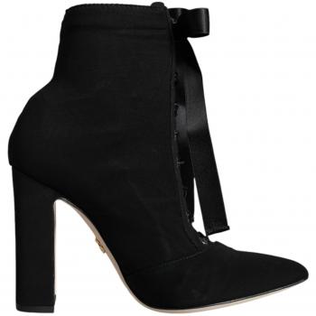 Black Suede Lace-Up Heeled Ankle Booties - Size 5.5 US / EU35.5