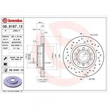 Brembo 09.9167.1X Rotores de Discos de Frenos