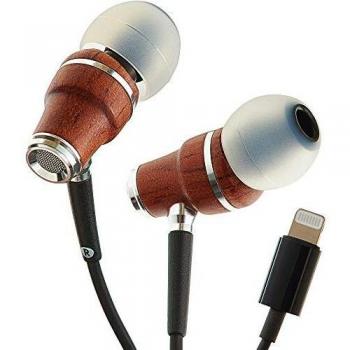 Auriculares NRG MFI Symphonized, Lightning Certificados Compatibles con iPhone/iPad/iPod, Auriculares de Botón de Primera Calidad con Aislamiento de Sonido Fabricados en Madera de Bubinga