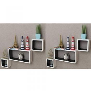 vidaXL 6x Estanterías de Cubos Pared Blanco y Negro Decoración Librería Diseño