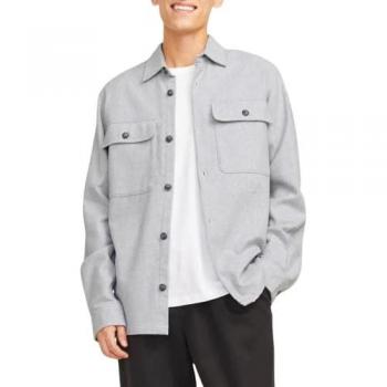 Camisa Overshirt de Manga Larga JPRRAYMOND Melange Sólido en Gris Claro - Corte Confort Talla L