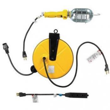 Retractable Cord Reel with Trouble Light and Triple Tap, 30' 16/3 Cord