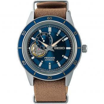 Seiko Presage Style60s Heritage Blue Open Heart Dial Automatic SSA453J1 - Reloj automático para hombre con caja de acero inoxidable, esfera azul con diseño de corazón abierto, cristal de zafiro, resistencia al agua hasta 50