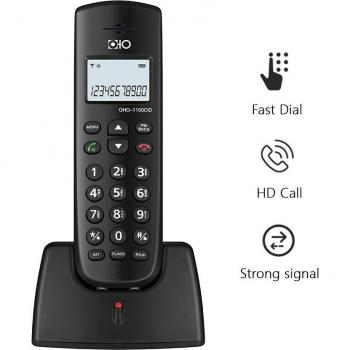 Teléfono Fijo Inalámbrico Digital 16 Idiomas con ID de Llamada, Alarma Manos Libres, Pantalla LED Silenciosa para Casa y Hotel