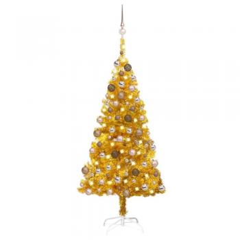 vidaXL Artificial Pre-lit Christmas Tree with Ball Set Gold 150 cm PET