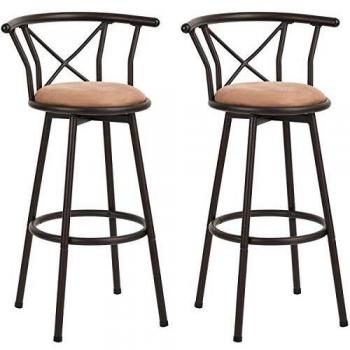 Sillas de Bar Vintage Simil Cuero, Set de 2, Giratorias 360°, con Respaldo y Reposapiés, Altura del Asiento 75.5 cm, Estilo Industrial, Color Marrón Rúst
