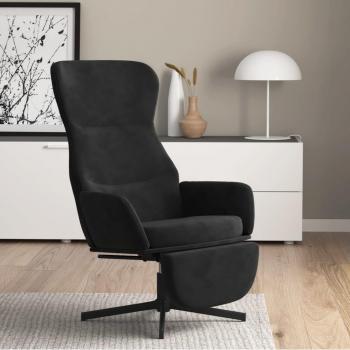 Sillón de Relax con Reposapiés en Terciopelo Negro