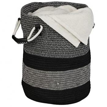 Cesto de Almacenamiento de Algodón Boho, 40 x 43 x 33 cm, Canasto para Ropa con Asas, Trenzado en Antracita/Negro