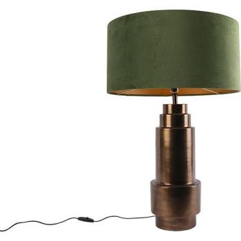 Lámpara de mesa Art Deco bronce con pantalla de terciopelo verde y oro 50cm
